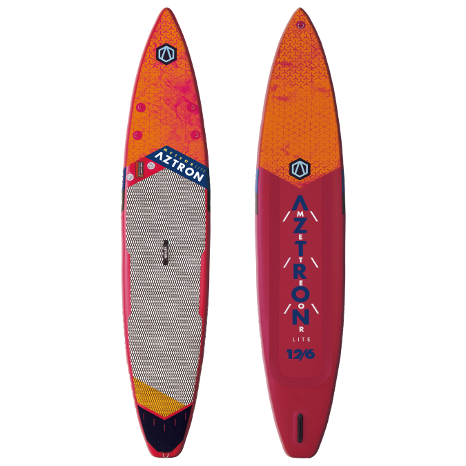 METEORLITE   Race  12'6"     
ULTRA LIGHT doble capa and Double Chamber incl. bomba de doble accion, 9" US center fin, 10‘ correa de bobina, 135L mochila (paddle is not included)