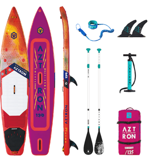 SOLEIL XTREME  Touring 12'0" with Windsurf and Kayak option 
doble capa and tecnologia de doble camara. Incl. integrated mastfoot insert (for windsurf use), STYLE adj. remo de aluminio, bomba de doble accion, 10’ correa de bobina, 2*9" US center fin, extra D-rings for kayak seat, 105L mochila